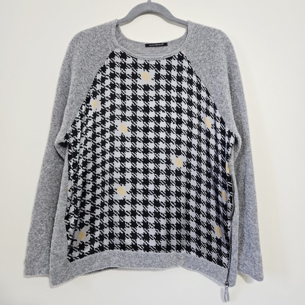 Luisa Cerano Wool Blend Sweater Silk Front Houndstooth Size 12